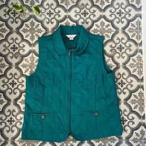 Christopher & Banks Women's Quilted Full Zip Vest Teal Diamond Design